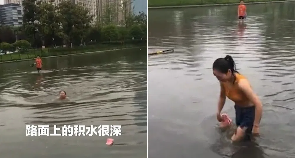 Seorang Wanita Rela Terjang Banjir Demi Kerja di Guizhou, Warganet: Demi Konten, Kali!? -Image-2